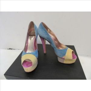 MAX MONELLI MULTI COLOR SUEDE PLATFORM PUMPS SZ 9